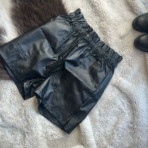 Black Faux Leather Women Shorts